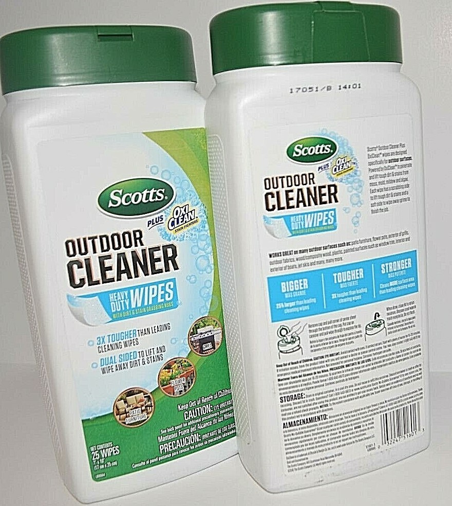 2 SCOTTS PLUS OXI CLEAN STAIN FIGHTERS OUTDOOR CLEANER HEAVY DUTY WIPES 50 TOTAL