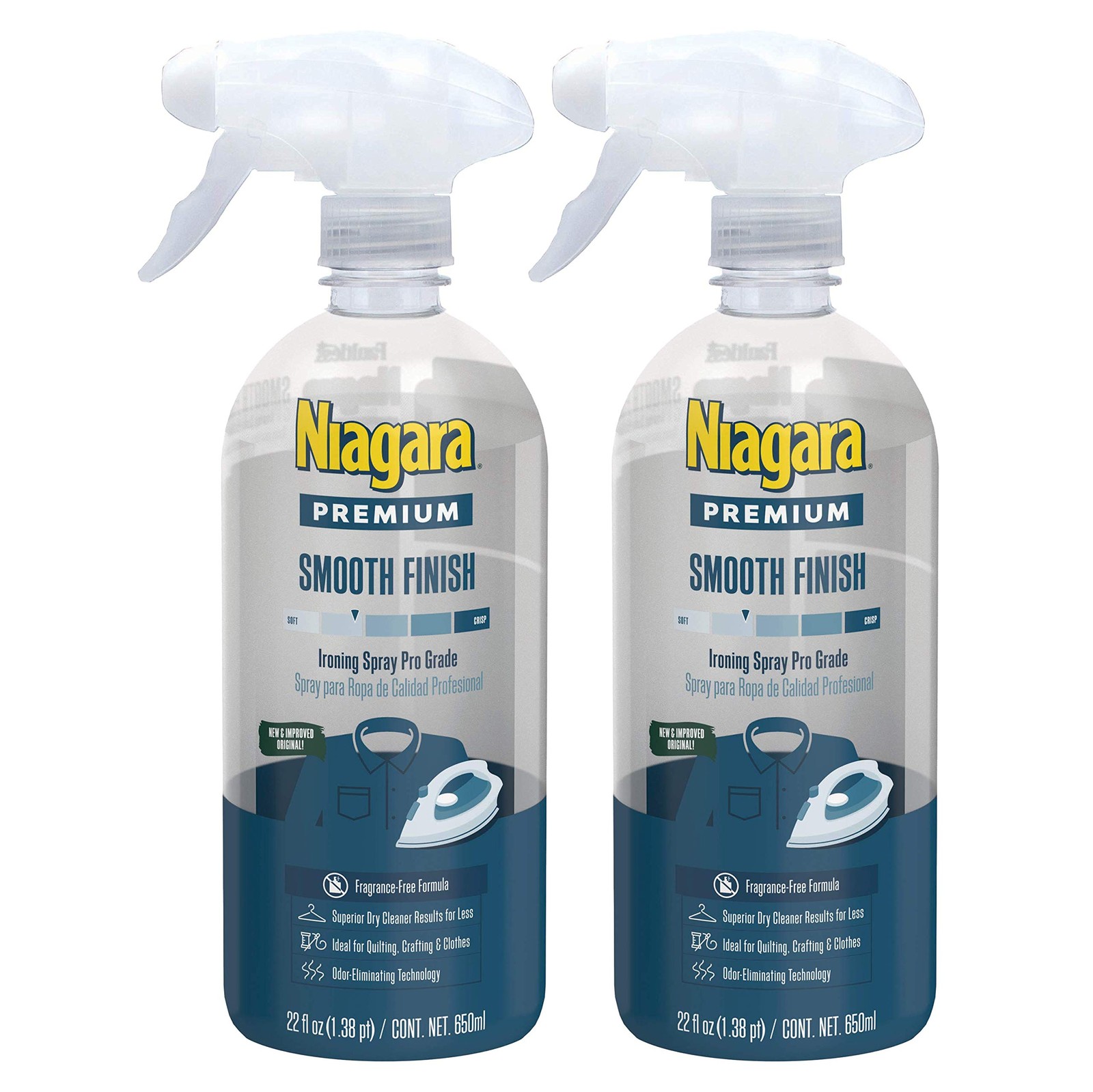 Niagara Spray Starch (22 Oz, 2 Pack) Trigger Pump Liquid Starch for Ironing, Non