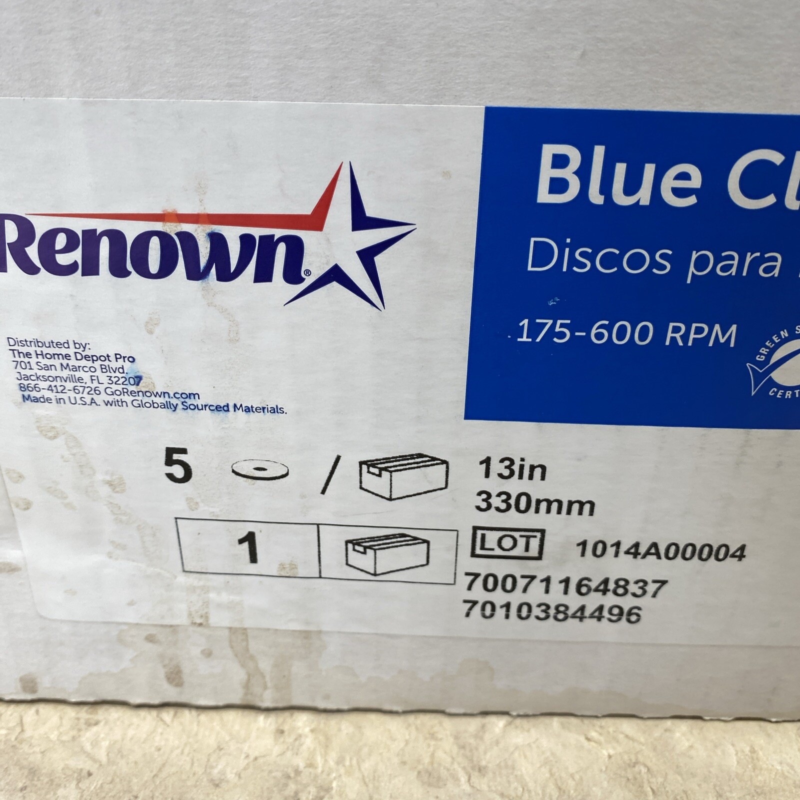 Qty of 5 Renown 13 in. Blue Cleaning Floor Pad 330mm 175-600 RPM