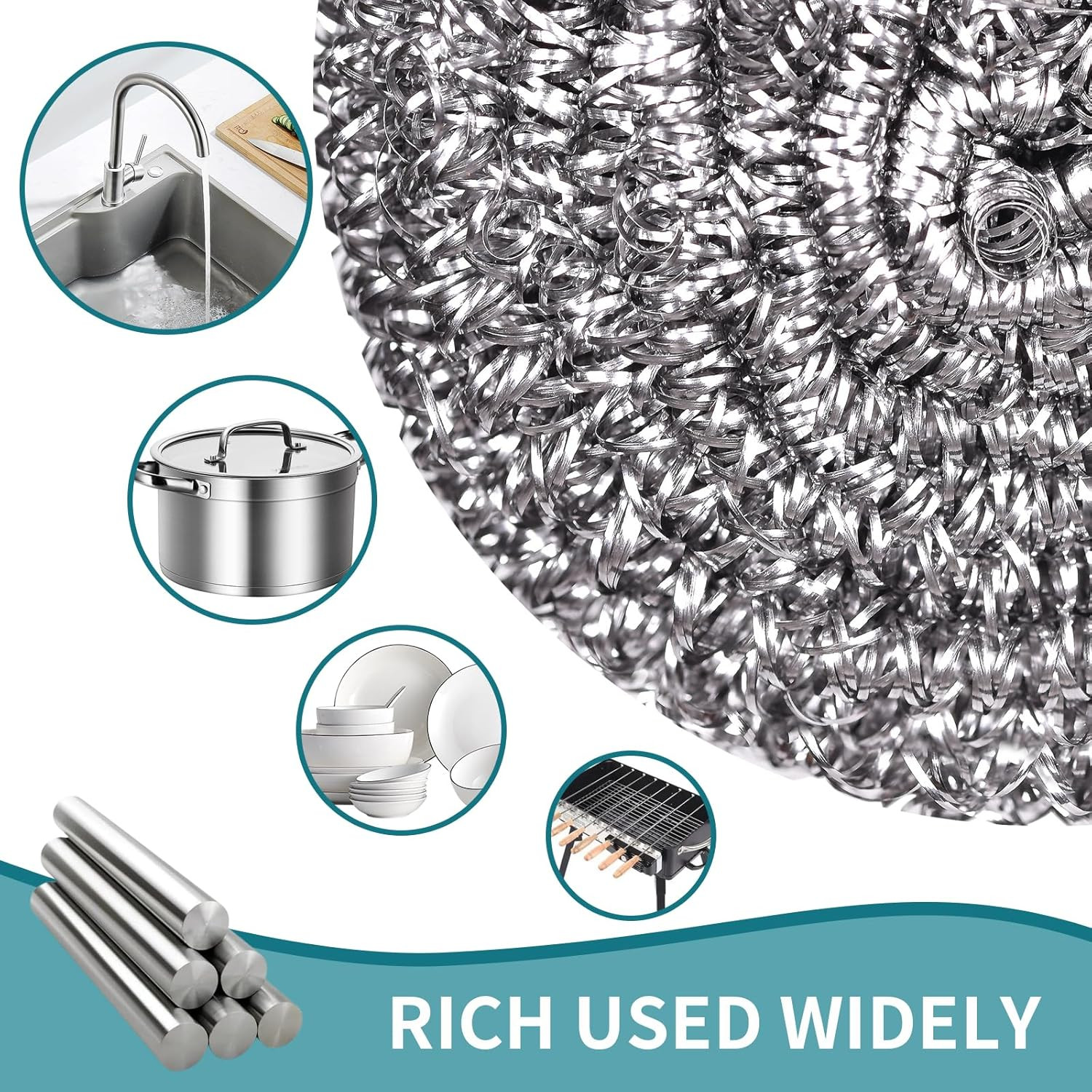 Stainless Steel Scourer Heavy Duty Scrubber Pads Steel Wool Pack of 6,40G