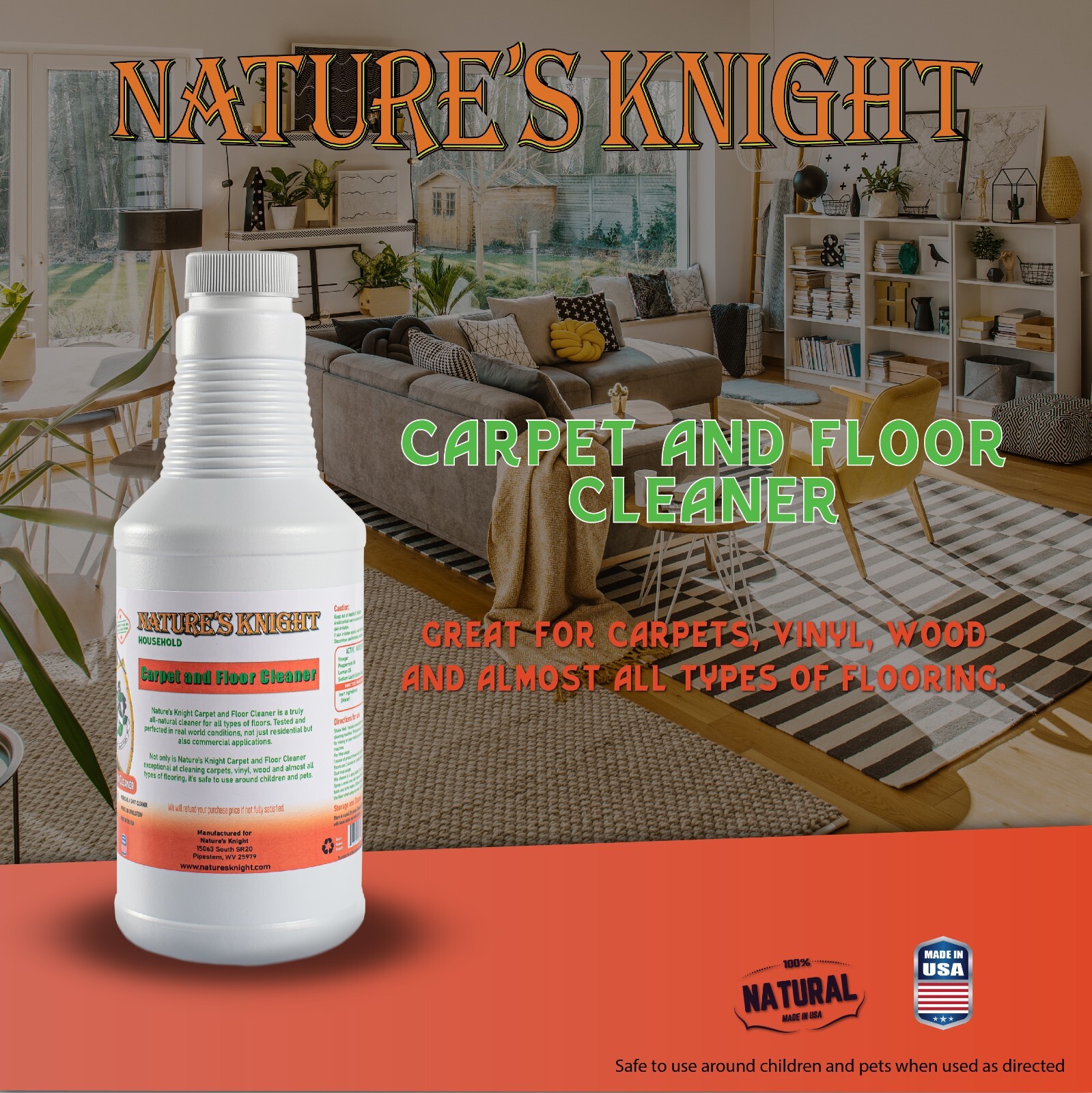 Carpet and Floor Cleaner Natural Non Toxic Cleans Tough Stains Deodorizes