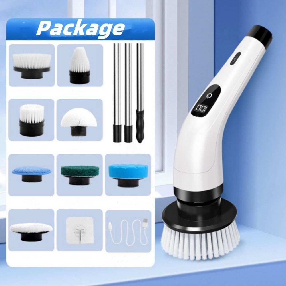 Electric Spin Scrubber – 8 Replaceable Brush Heads Shower Cleaner Brush 3 Speeds