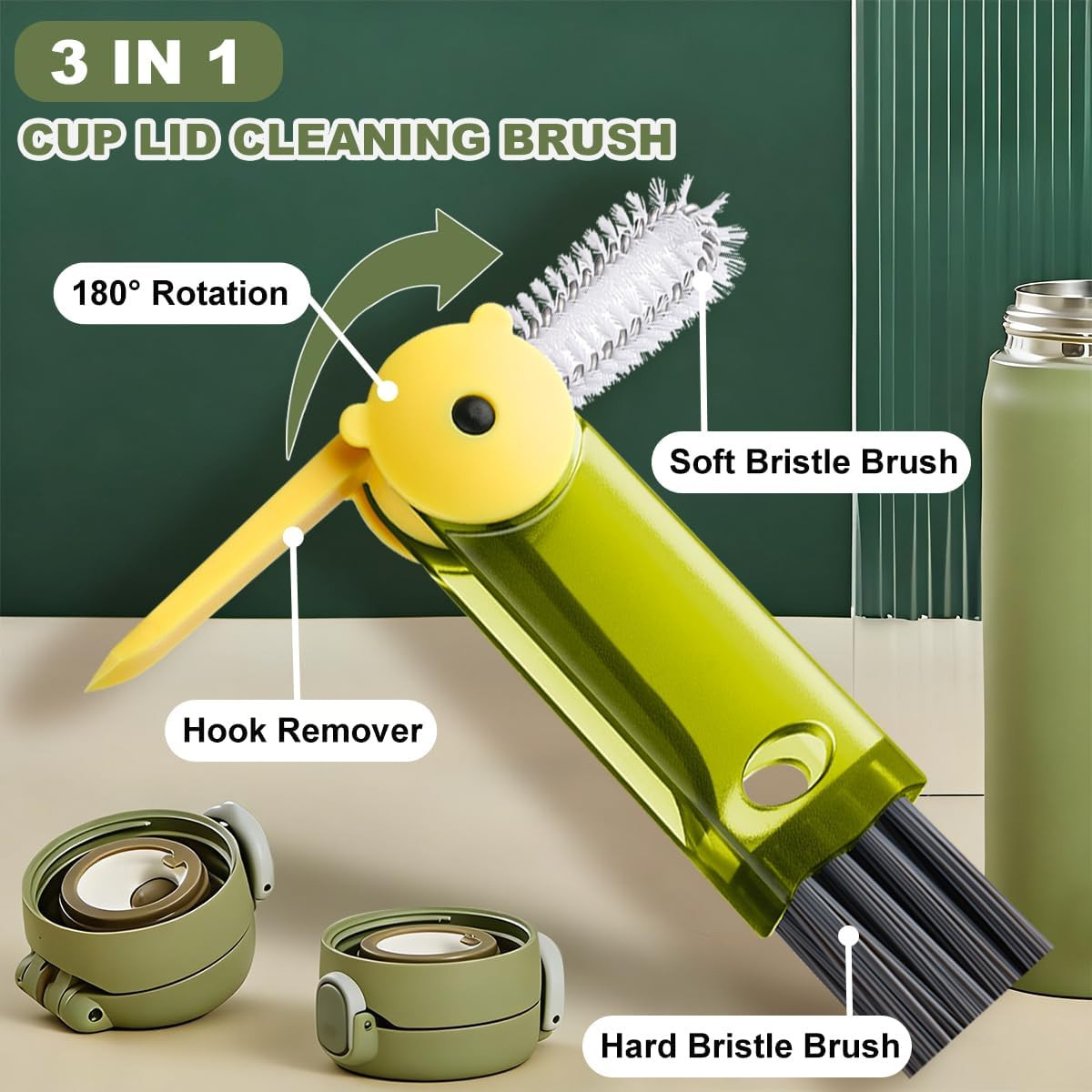 3 in 1 Cup Lid Cleaning Brush, Portable Cup Cleaner Brush, New Water Bottle Lid