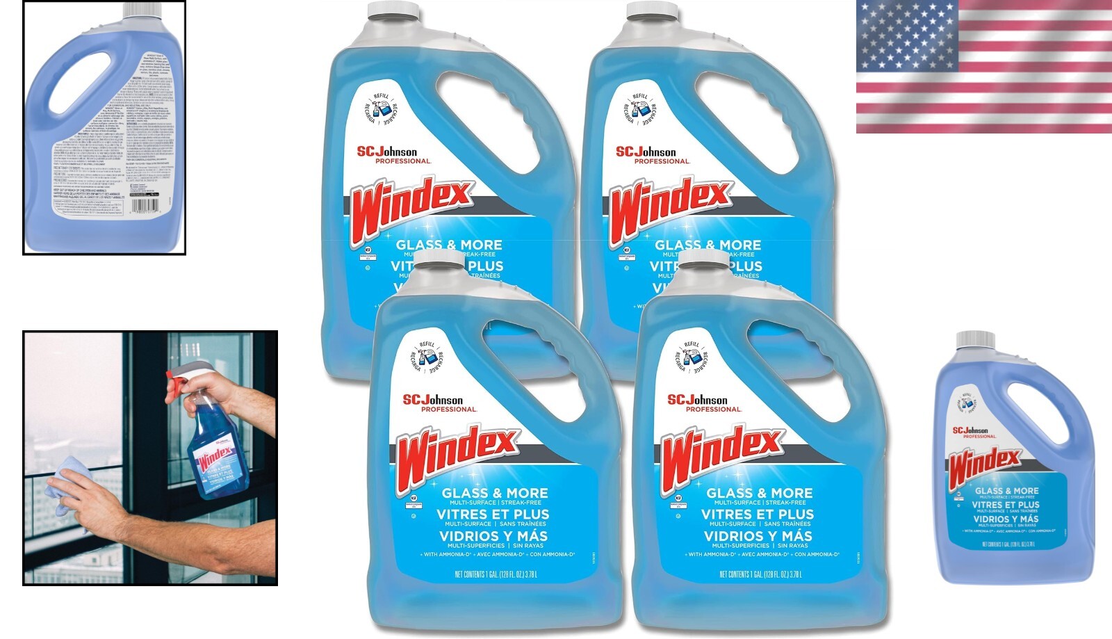 Windex Glass Cleaner, 128 Oz Bottle – Streak-Free, Recycled Material, Case of 4