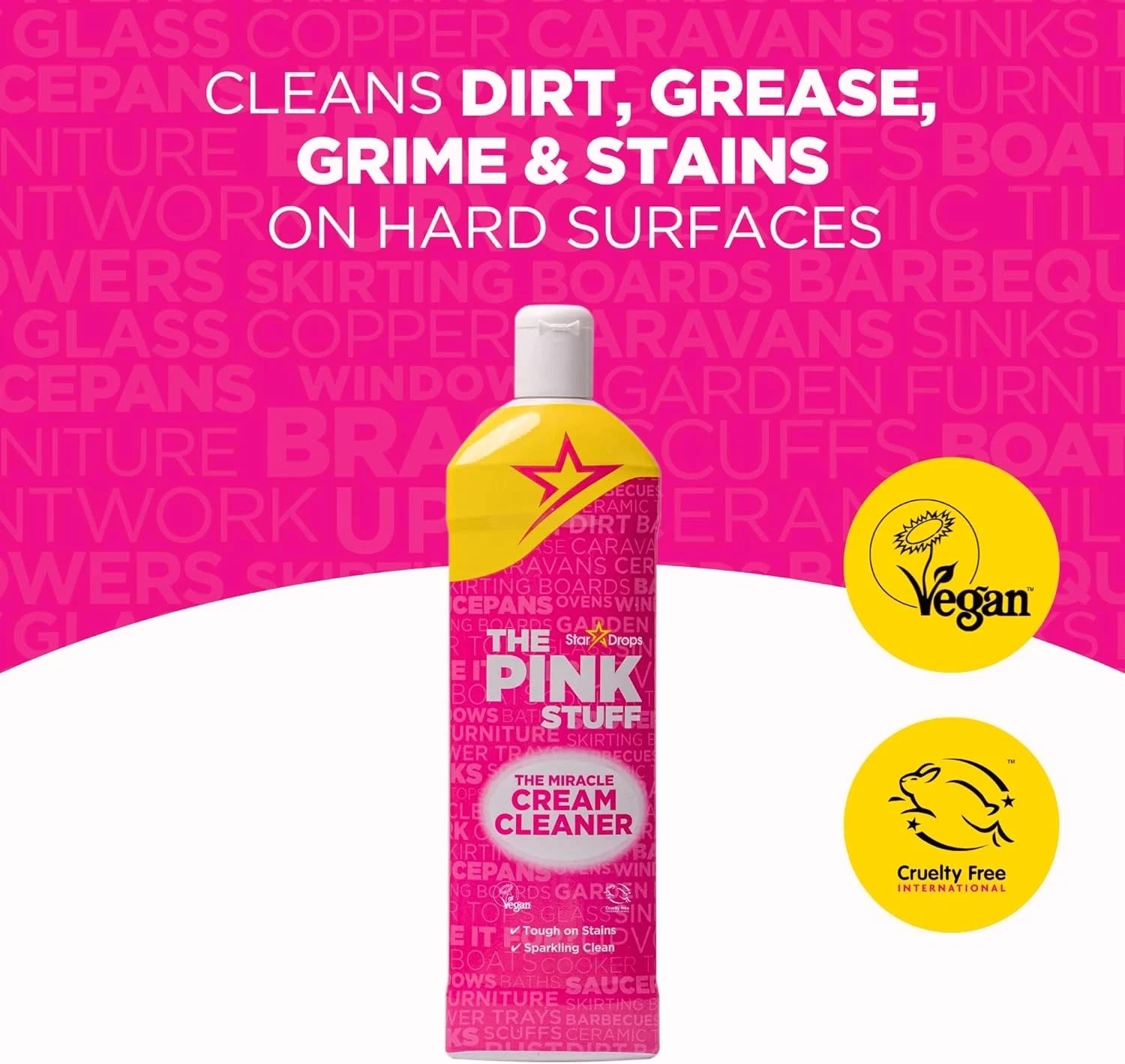 2 The Pink Stuff Stardrops Miracle Cream Cleaner 16.91 oz bottle VEGAN