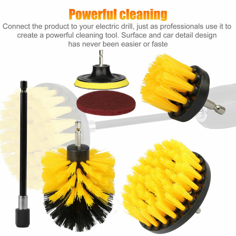 13x Drill Brush Attachment Set Power Scrubber Combo Car Grout Tile Extension Rod