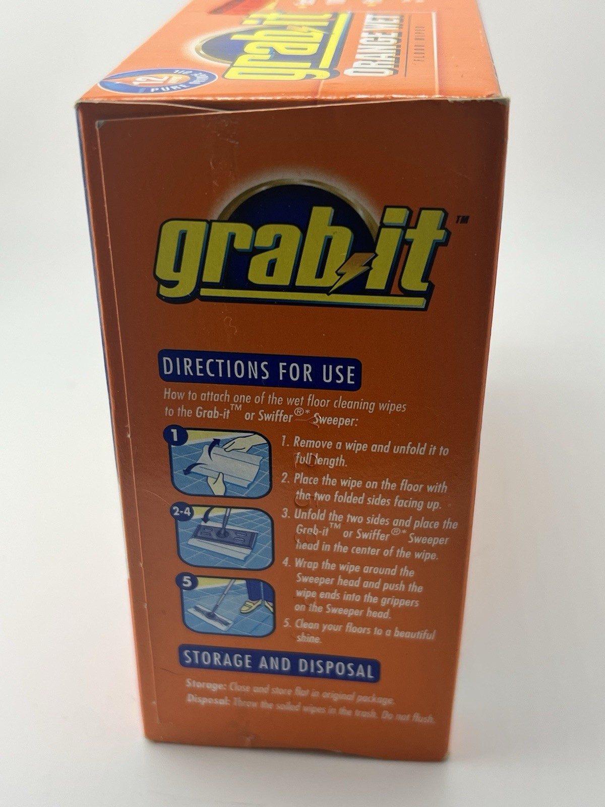 SC Johnson Grab-It Pure Orange Oil Wet 12 Disposable Floor Wipes NEW SEALED