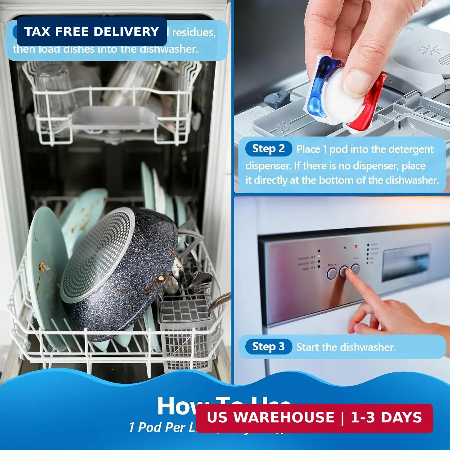100 Count Dishwasher Pods, No Pre-Rinse Required, Dishwasher Detergent Soap Effe