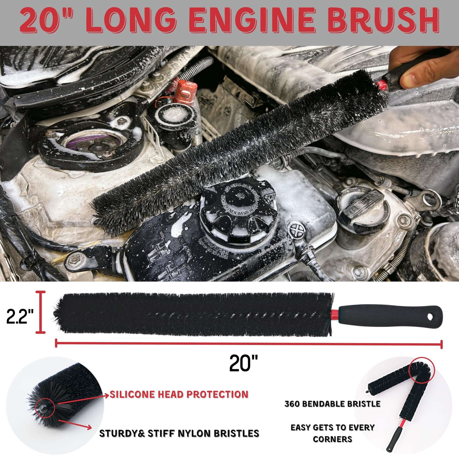 7PACK Car Engine Bay Details Cleaning Kit, Soft-bristled Surface