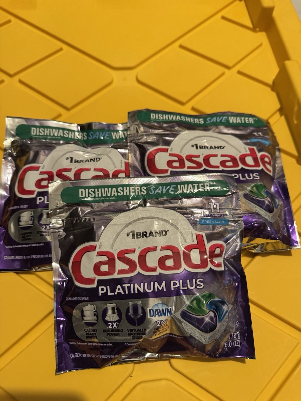 Cascade Platinum Plus Dishwasher Pods, Mountain Fresh Scent, 11 CT pack of 3