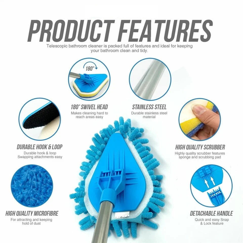 Bathroom Mop Shower Bath Screen Cleaning Tile Kit Floor Cleaner Scrubber Tool