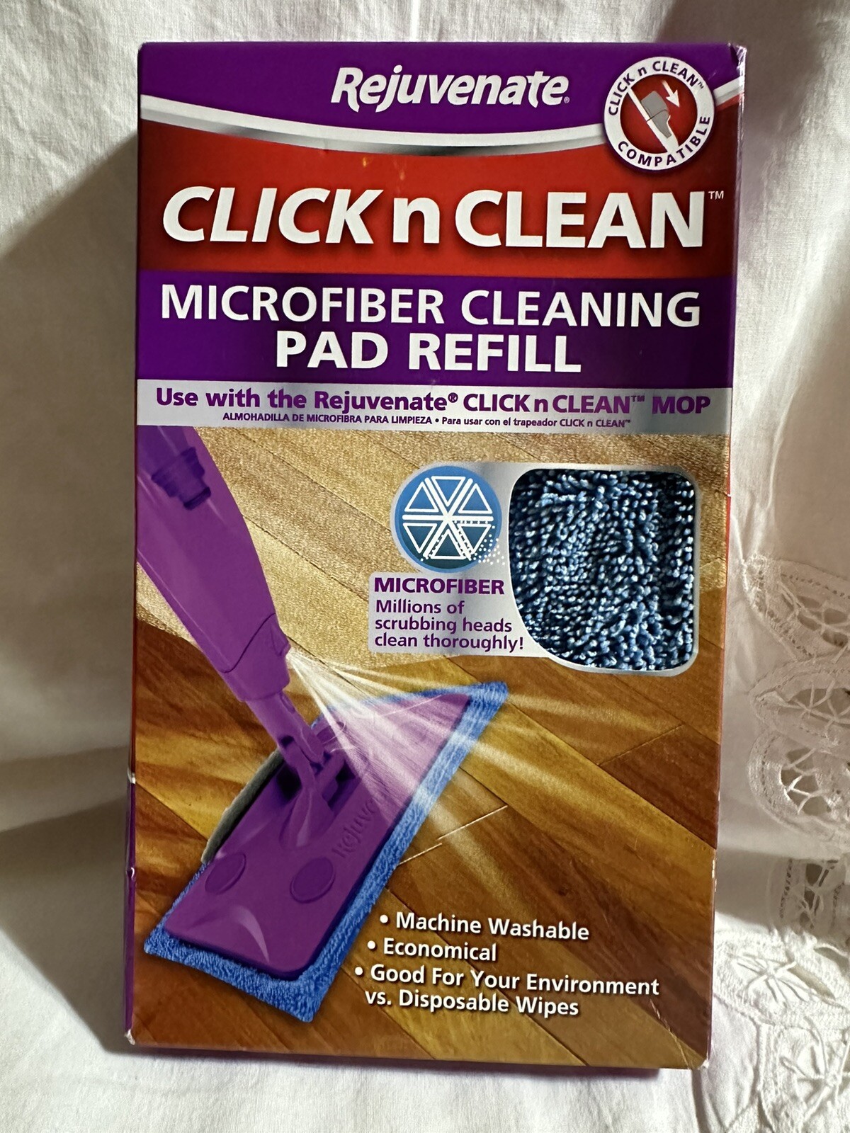 New – Sealed Rejuvenate Click N Clean Microfiber Mop Cleaning Pad Refill, Blue