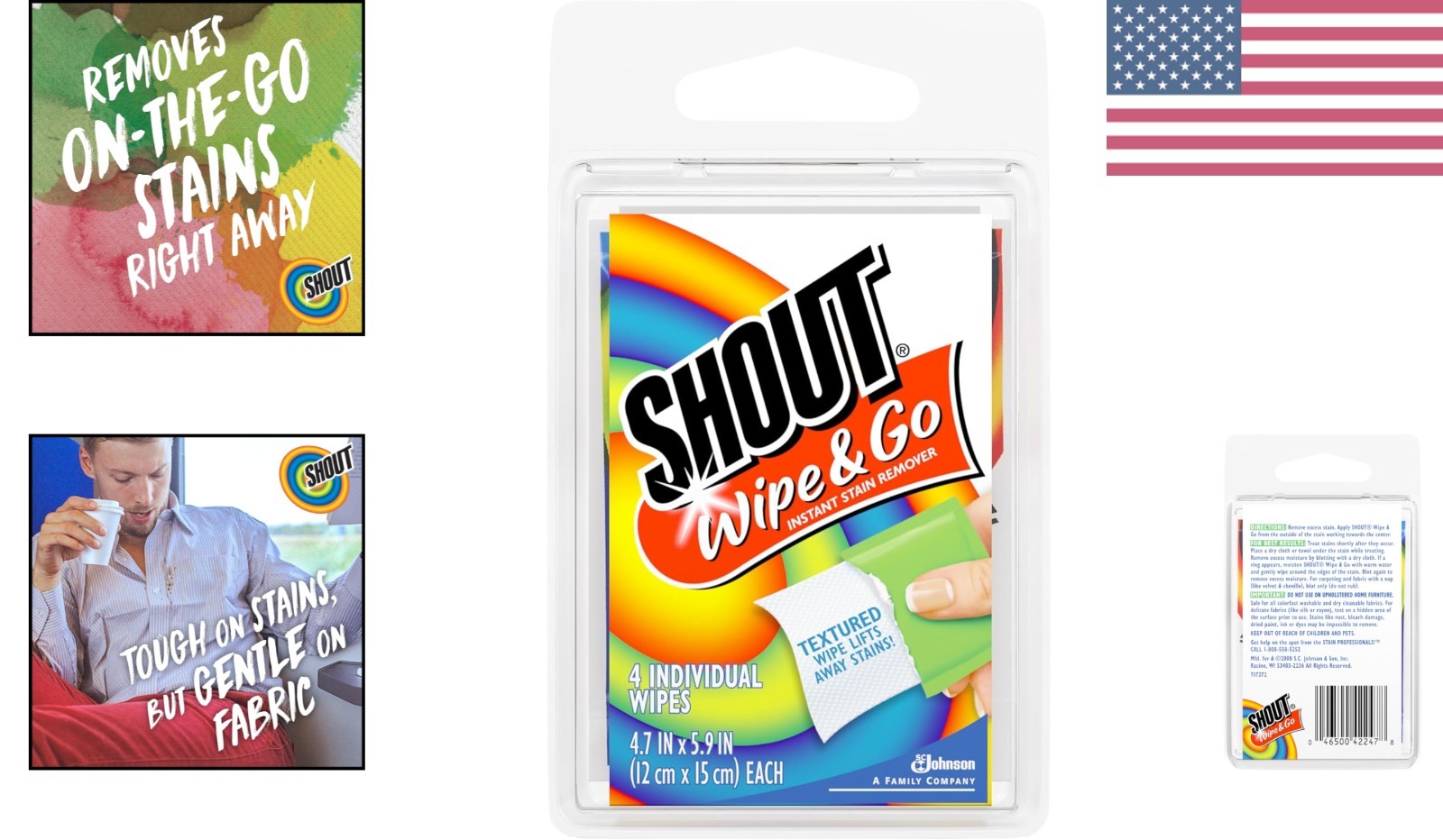Wipe & Go Instant Stain Remover Wipes – Bleach-Free Travel Solution, 4 Count