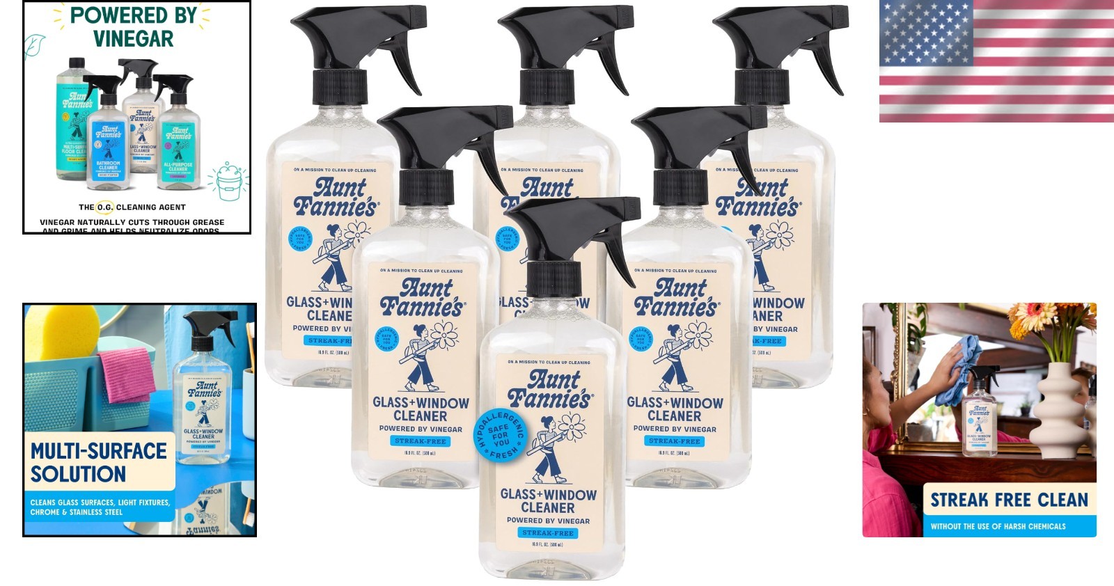 Vinegar Glass Cleaner Set, Streak-Free 16.9oz x 6