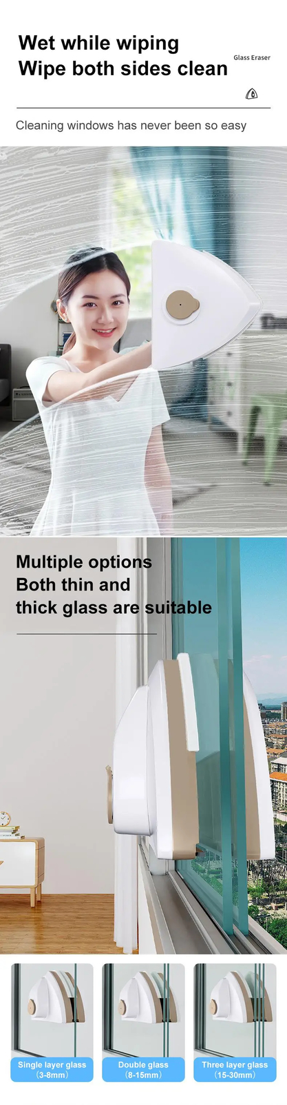 Double Sided Magnetic Glass Window Cleaner Tool Automatic Drainage Wiper New US