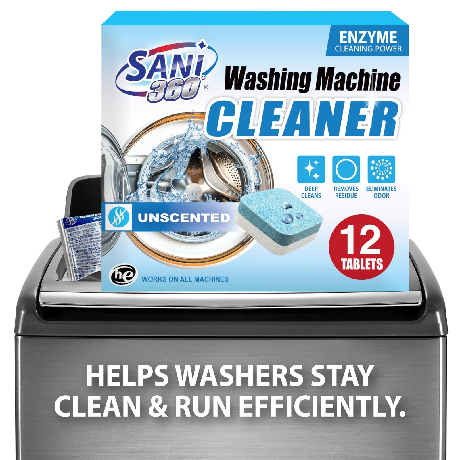 Washing Machine Cleaner Tablets, 12 Pack, Enzyme Formula, 1-Year Supply, Unsc…