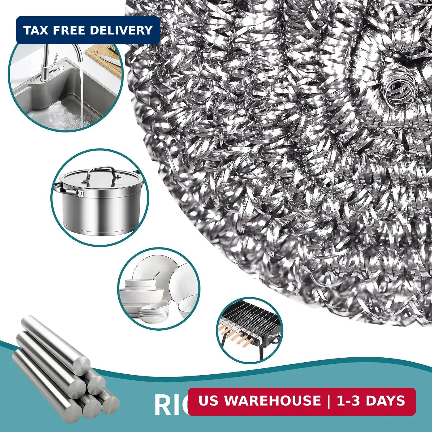 Carrie Joe Stainless Steel Scourer Heavy Duty Scrubber Pads Steel Wool Pack of 6