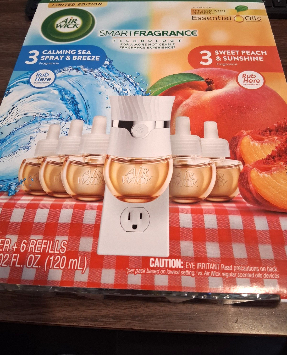 AIR WICK SCENTED OIL SWEET PEACH SCENT, PLUG-IN, (6-0.67 oz REFILLS & 1 WARMER)
