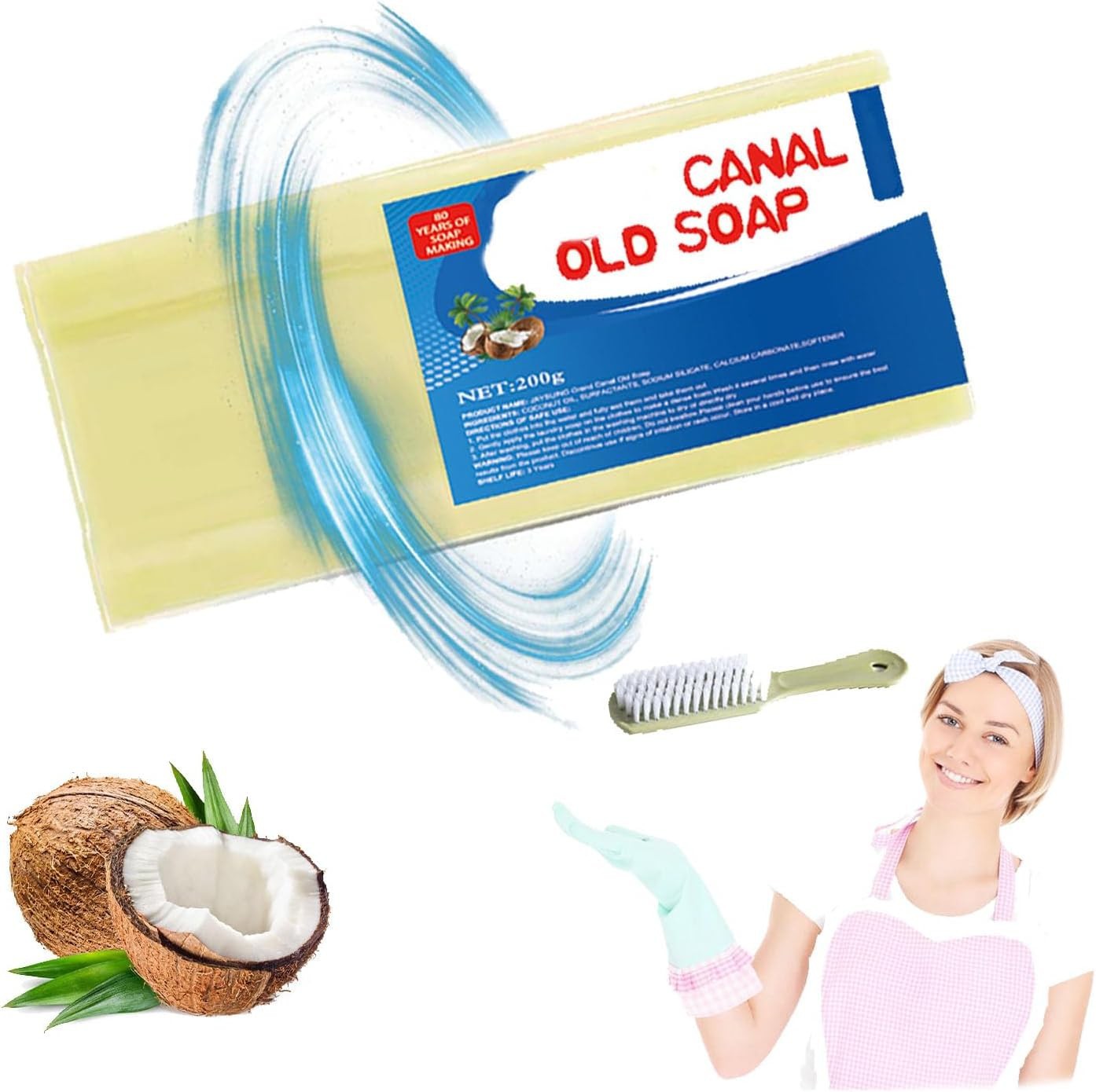 Canal Old Soap Coconut 200g Heavy Duty Cleaning Bar for Kitchen & Laundry