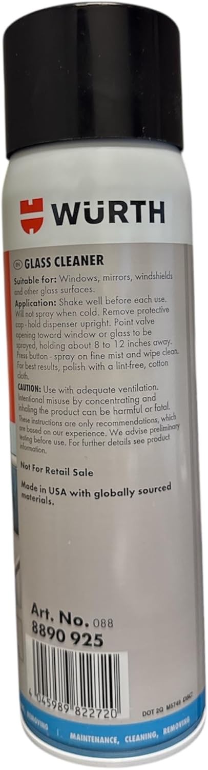 Wurth Glass Cleaner 19oz Ammonia-Free Streak-Free Foam Spray 2 Pack