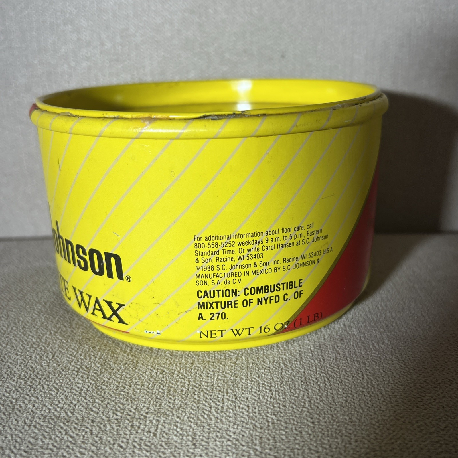 SC Johnson Paste Wax Original Formula Container 1 Lb 80-85% Full