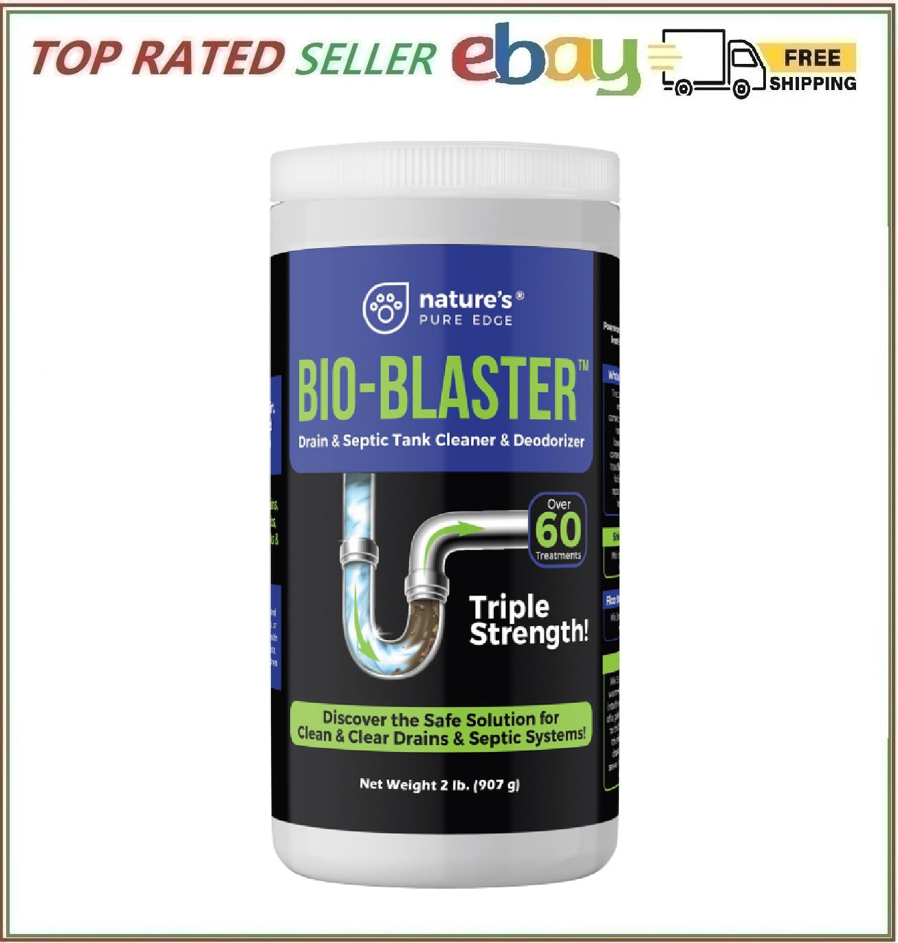 Enzyme Drain and Septic Cleaner and Friendly Bacteria Booster. Extra Large 2 lb.