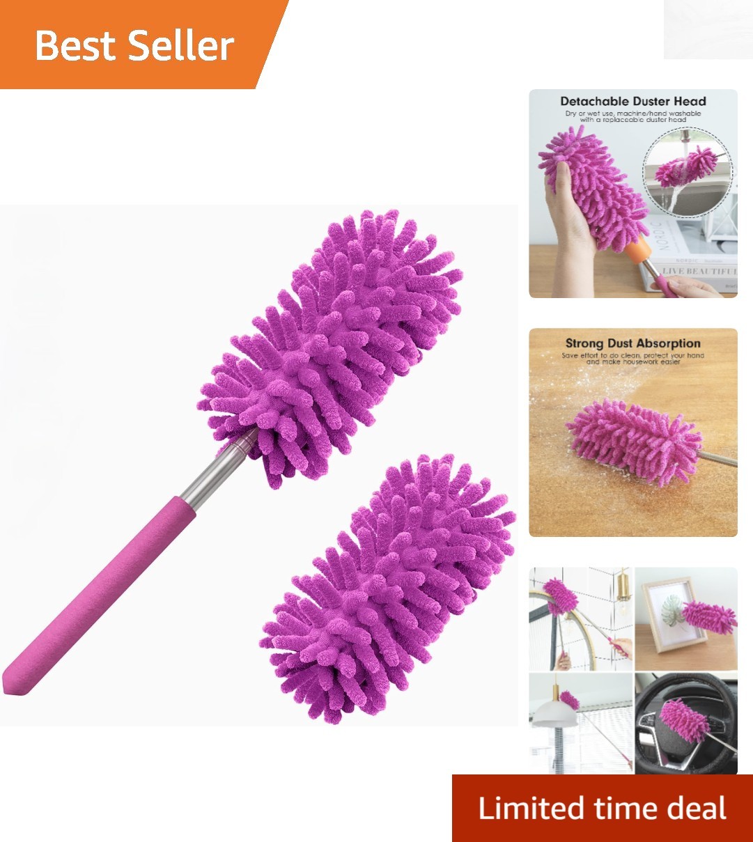 Washable Microfiber Duster with Extendable Pole – Ideal for Home & Car Cleaning