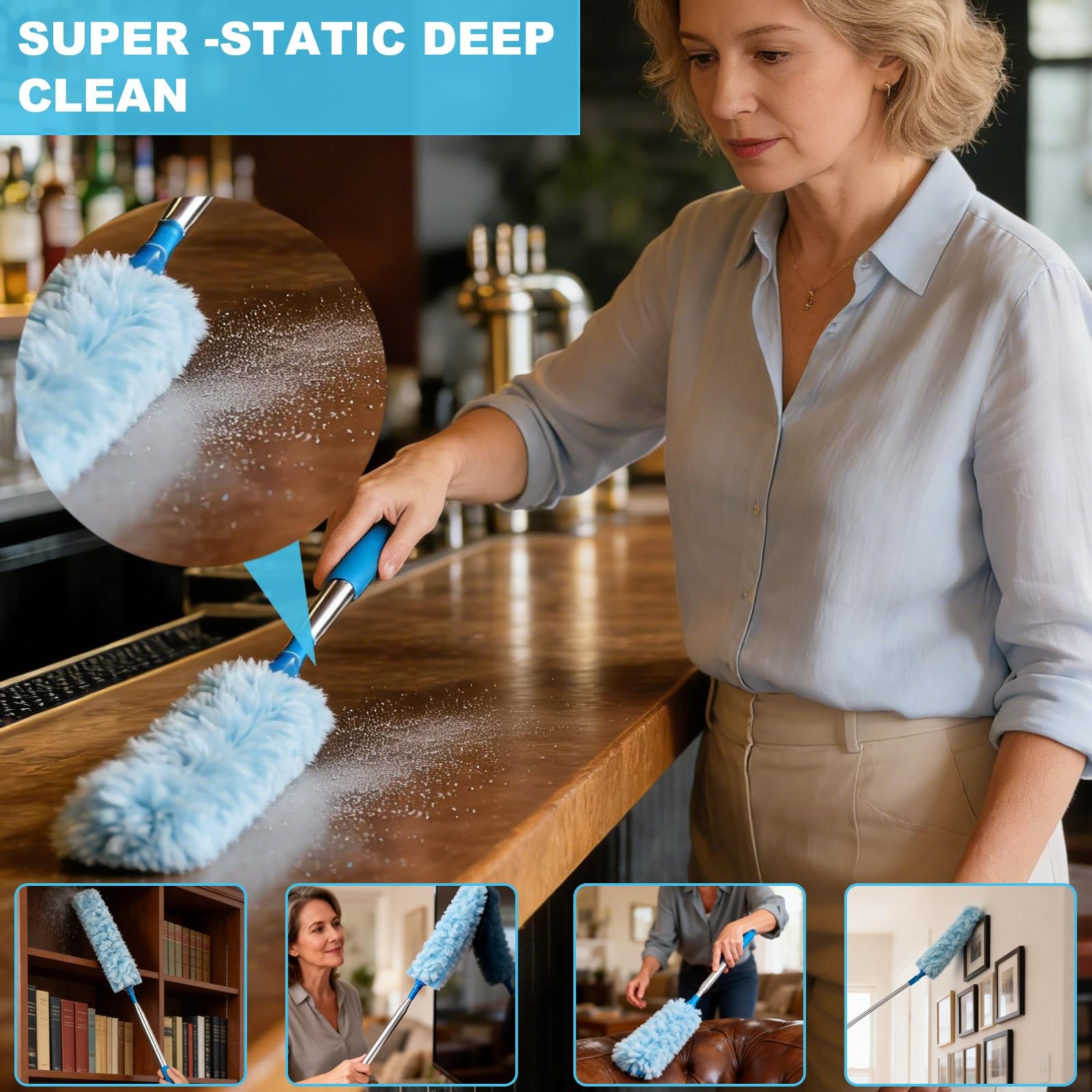 100 Inch Extended Handle Duster Heavy Duty Dusting 360° Duster Refills Kit, M…