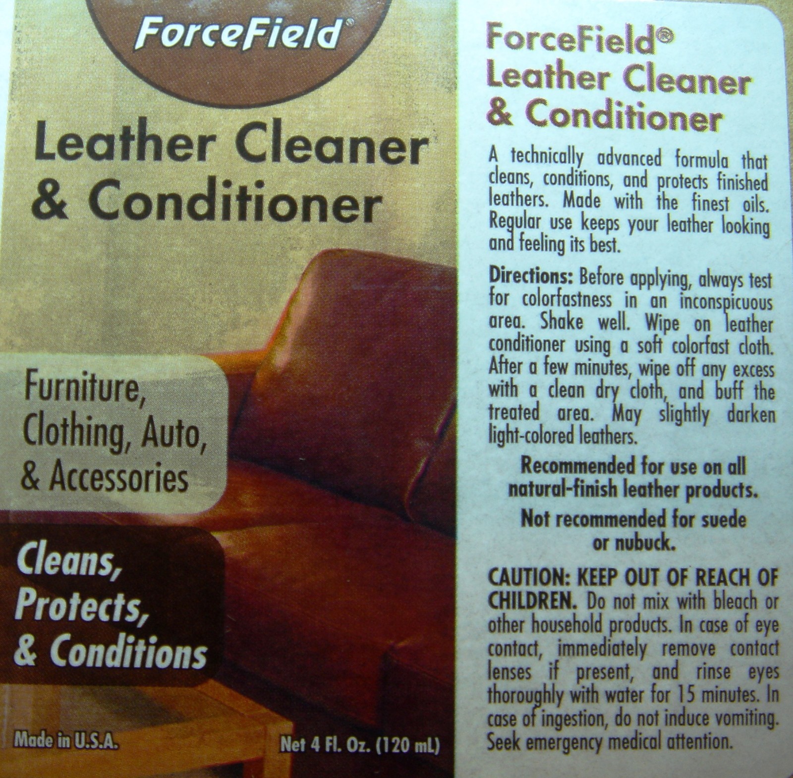 FORCEFIELD BEST LEATHER CLEANER & CONDITIONER FURNITURE ACC 4 oz FREE SHIPPING