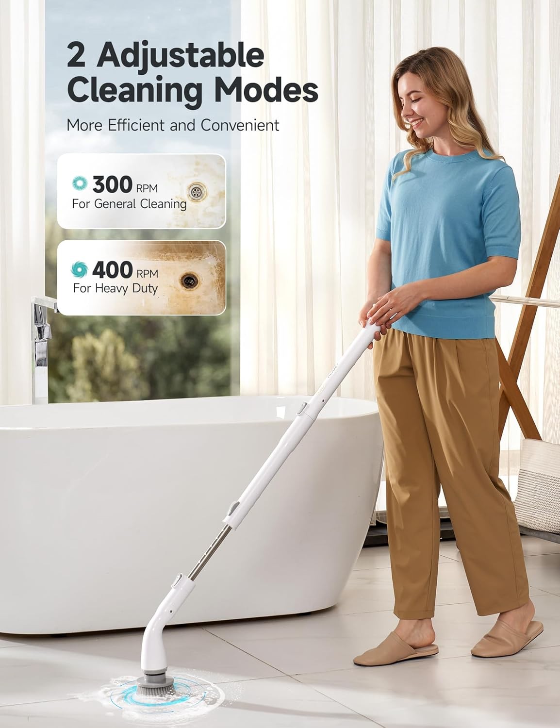 Electric Spin Scrubber HS1,IPX7 Waterproof Cleaning Brush Bathroom Floor White