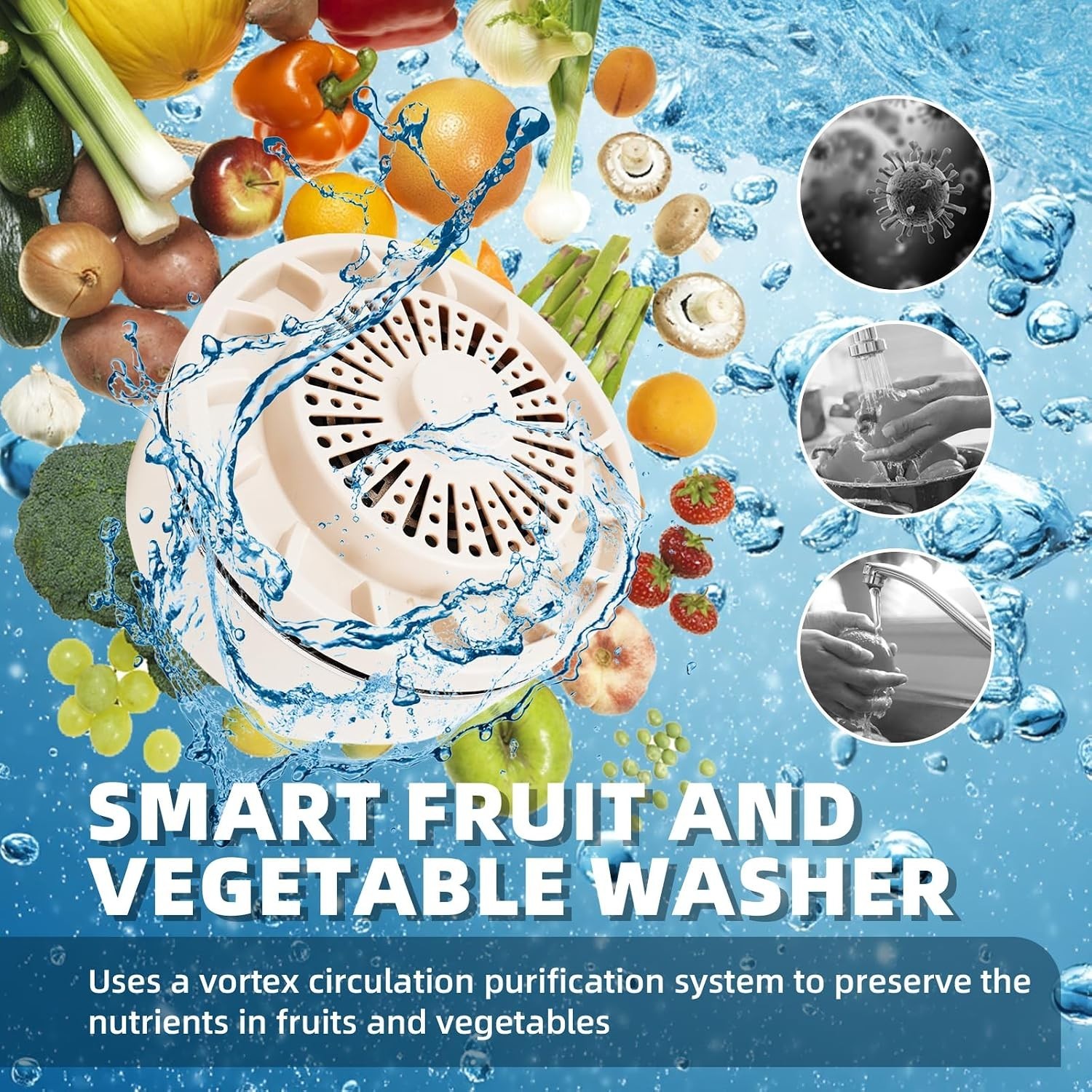 10-Minute Produce Washer – Compact, Rechargeable & Travel-Friendly Food Cleaner