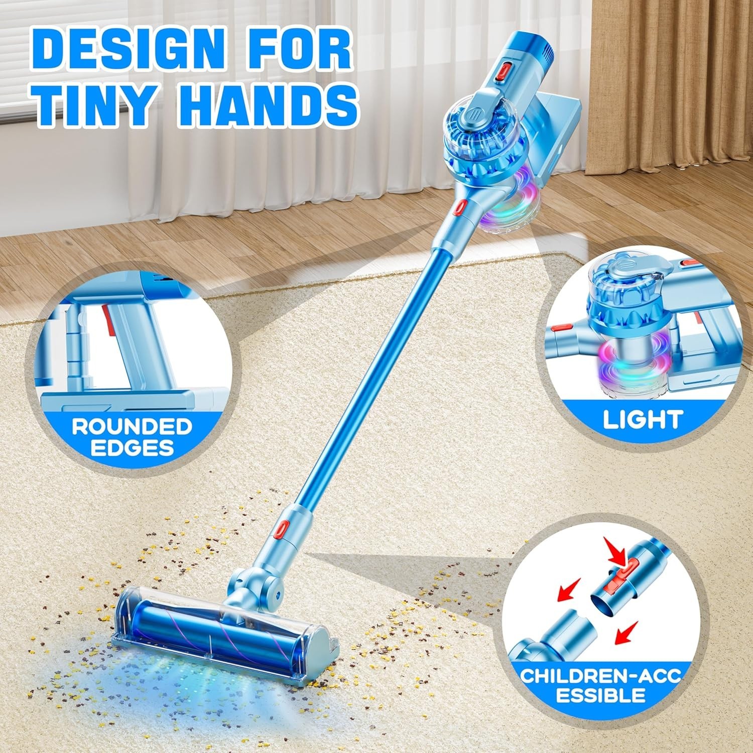 Kids Toy Vacuum Cleaner with Suction Lights and Sound 4-in-1 Cleaning Set for