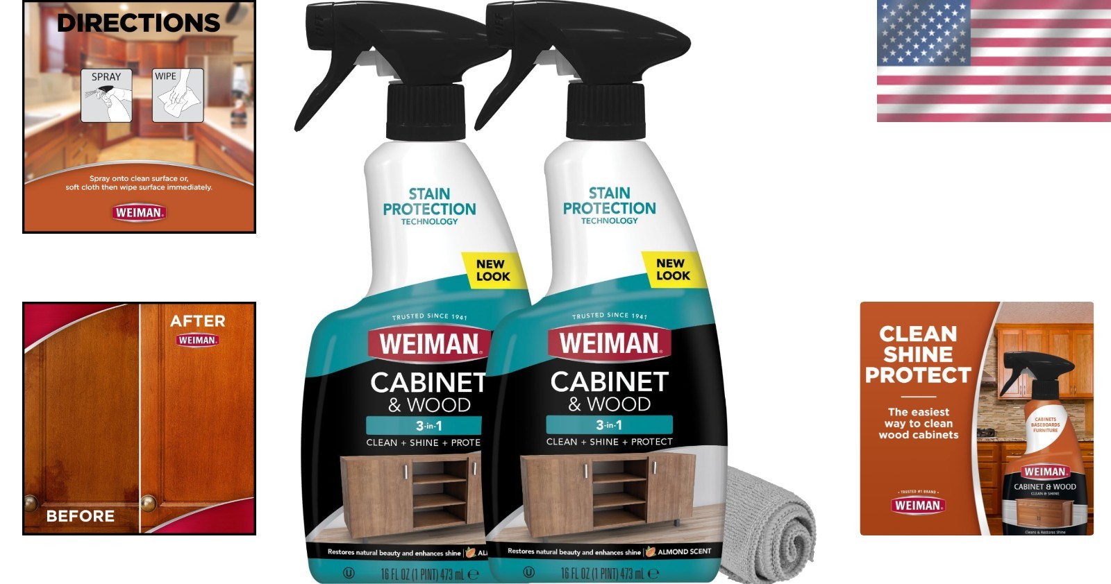 Luxurious Wood and Cabinet Cleaner – 16 oz Spray, 2 Pack with Microfiber Towel