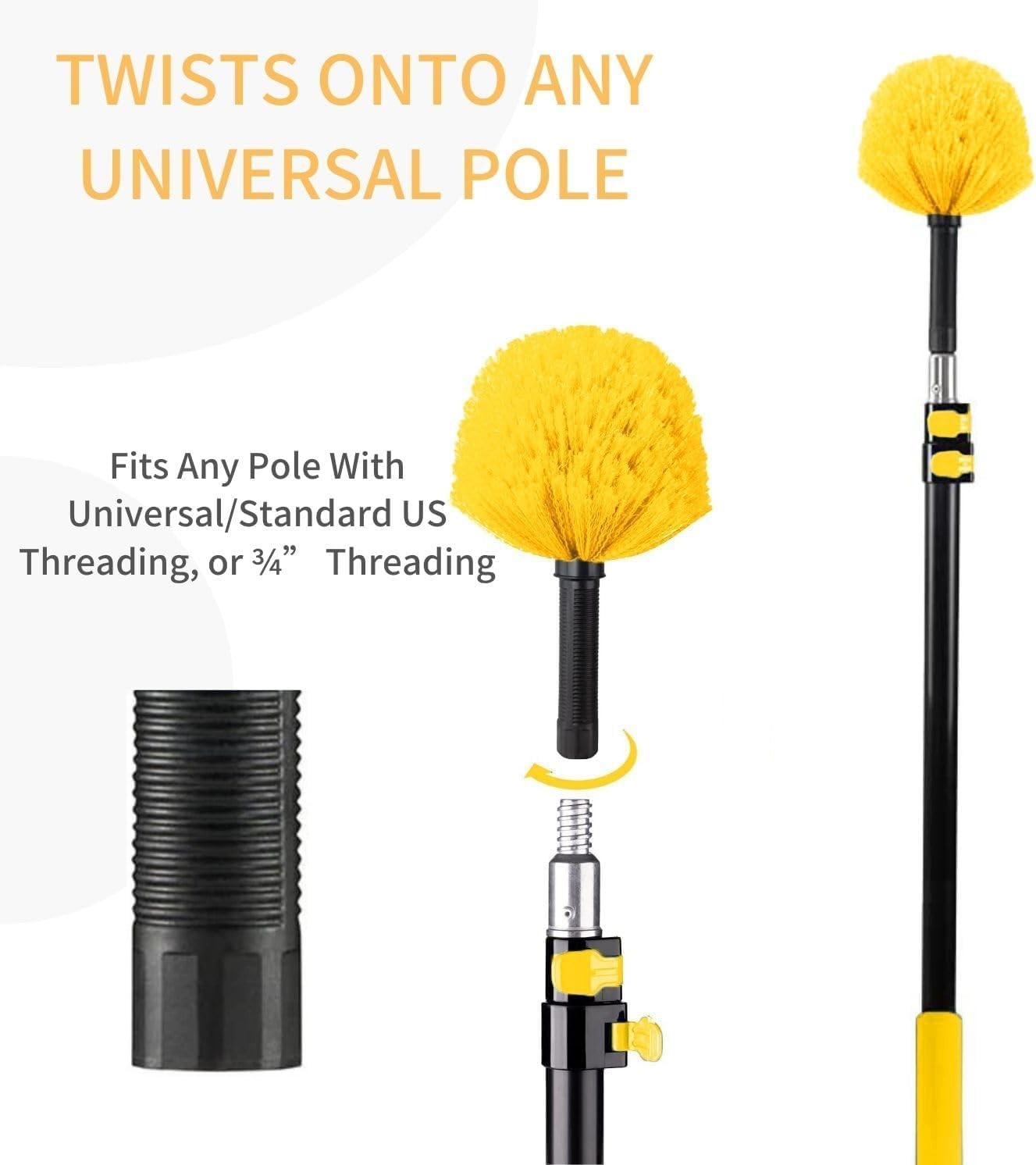 Cobweb Duster Brush Head, Spider Web Cleaning Tool, Indoor & Outdoor Use, Fits 3