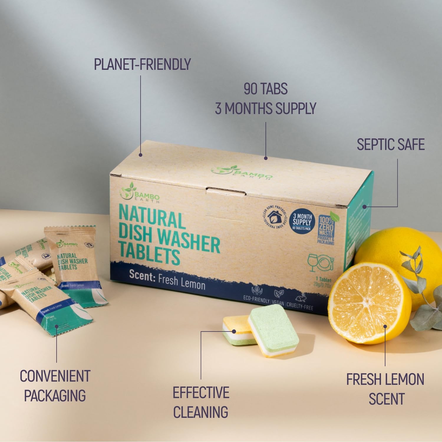 Natural Dishwasher Detergent Tablets – Plant Based Alternative Refill Pack Di…