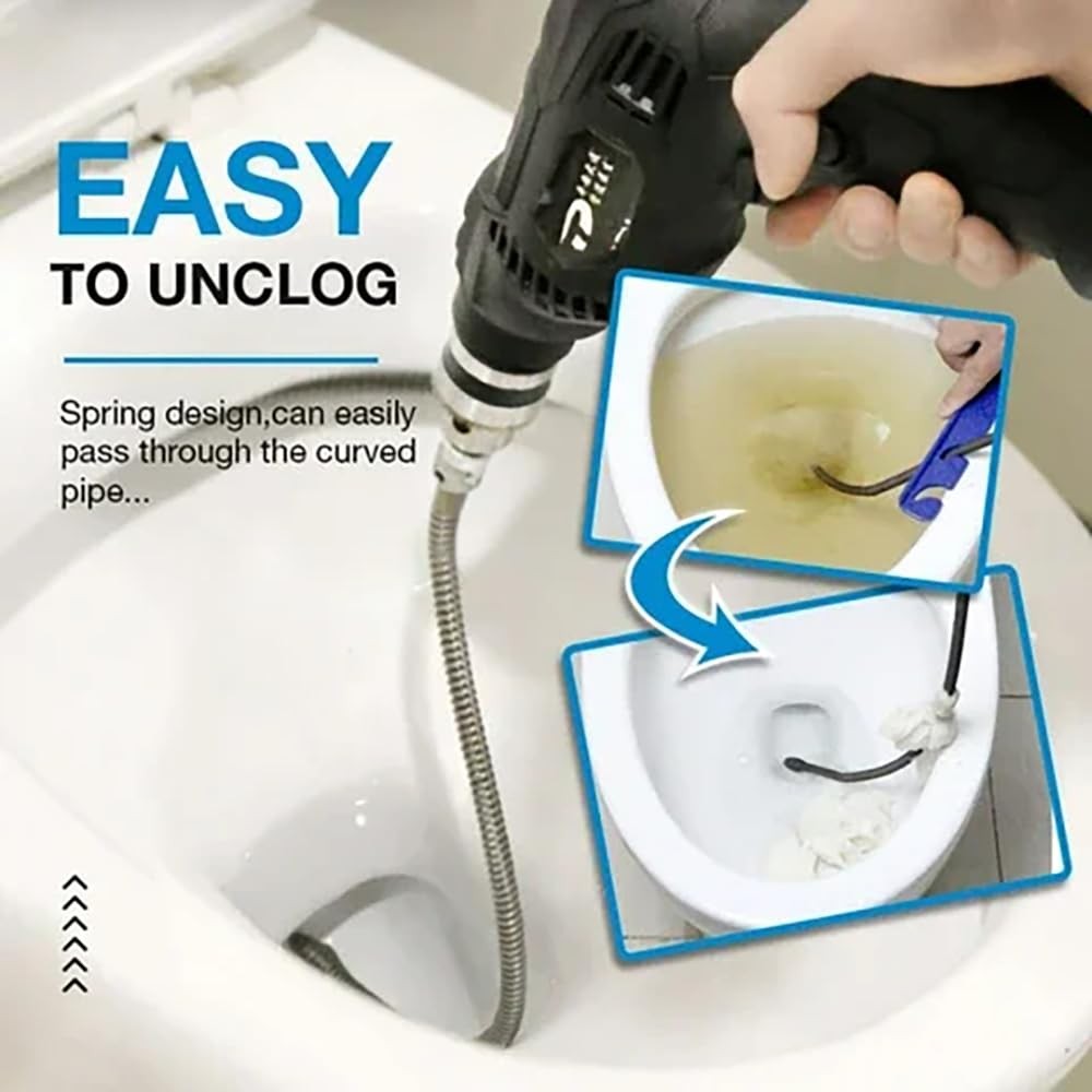 6.5FT (1.5M) Heavy Duty Deep Reach Drain Snake, No Plumber Needed Navigates U…