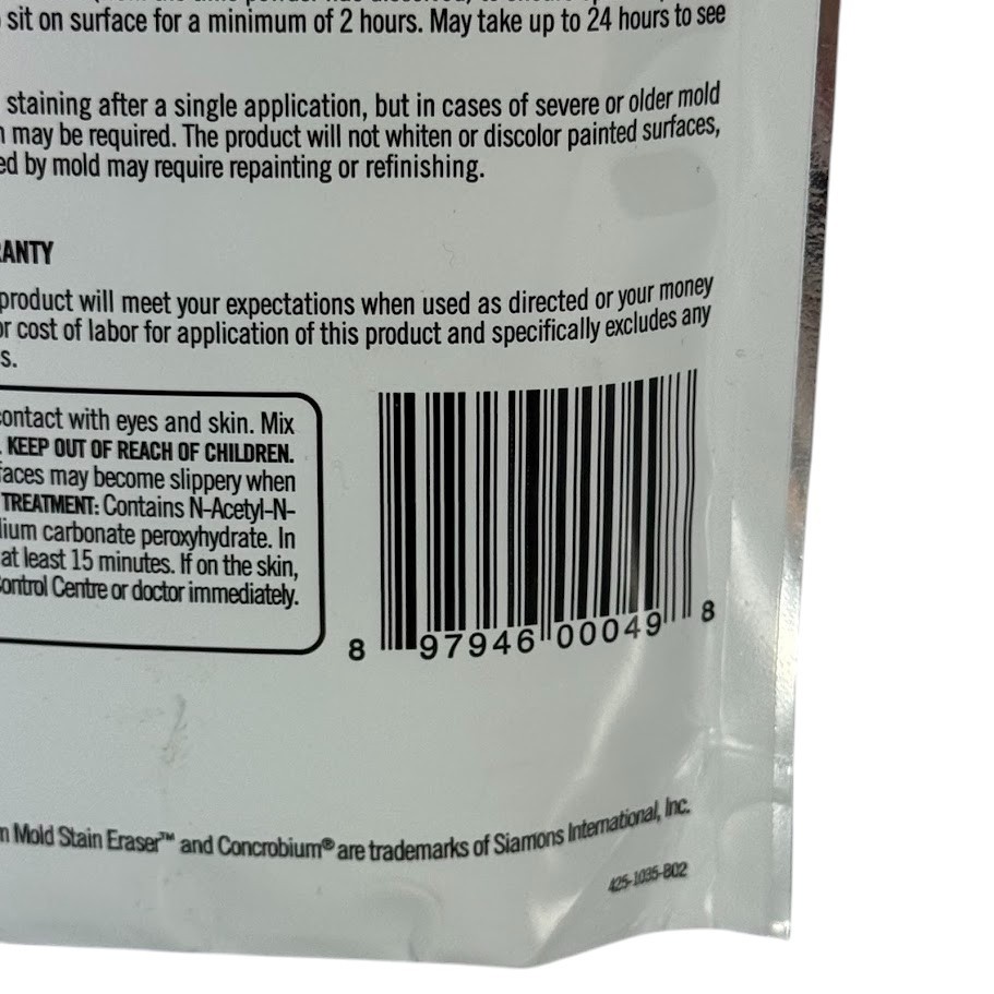 Concrobium Mold Stain Eraser Powder Packet Removes Mold & Mildew Stains 3.5 Oz