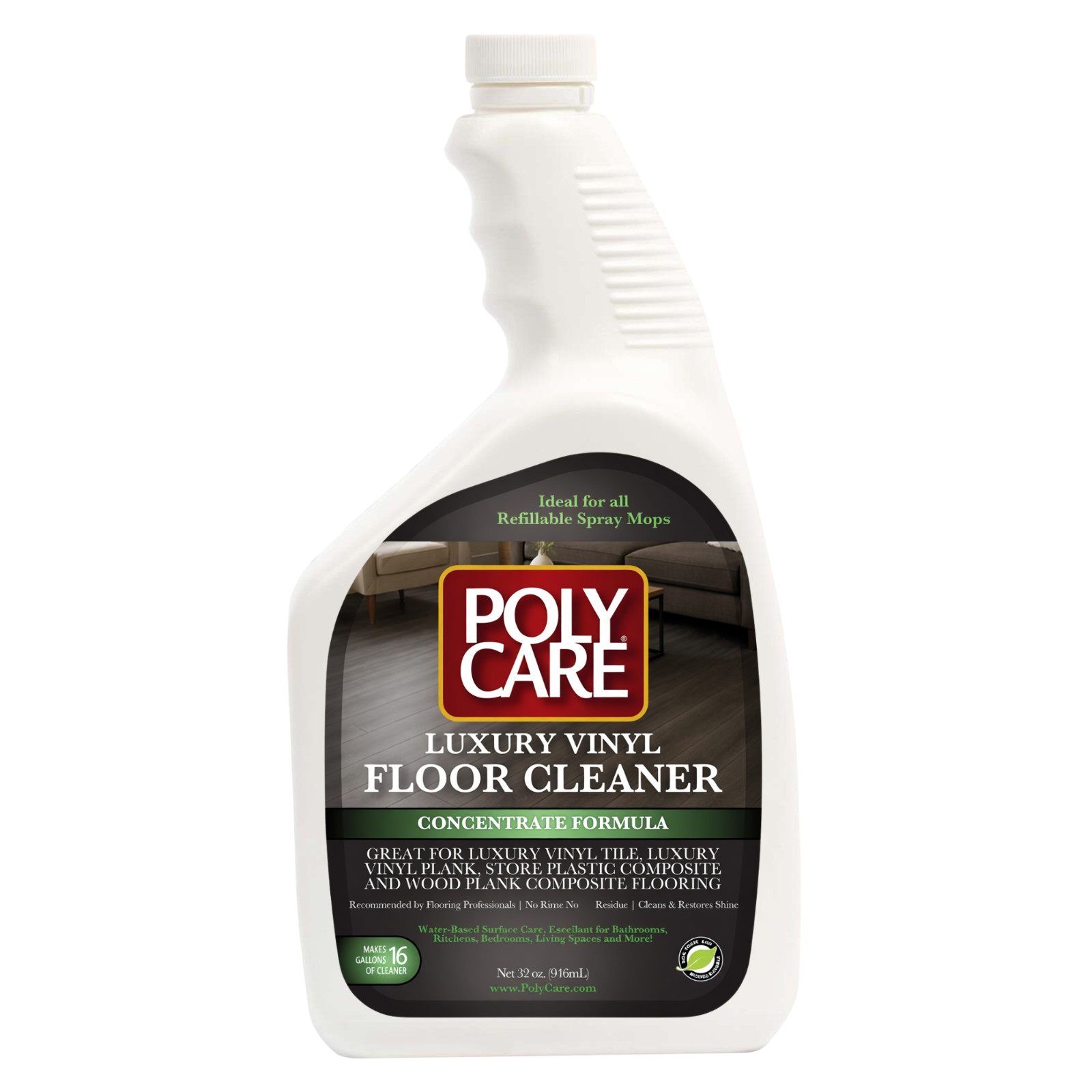 PolyCare Luxury Vinyl Floor Cleaner 32oz Concentrate Makes 16 Gal Streak-Free