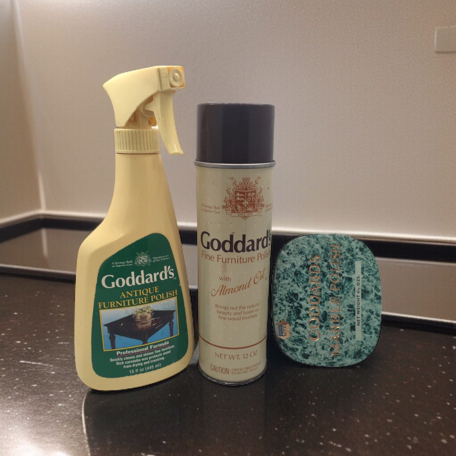 (3) Goddard’s Antique Fine Furniture Polish / Goddard’s Marble Polish ~ Trio Lot