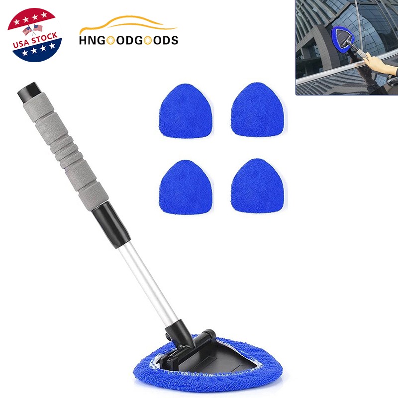 Auto Windshield Cleaning Tool Extendable Window Cleaner Brush Glass Wiper &4 Pad