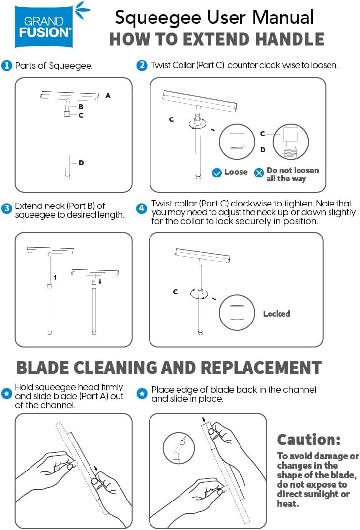 Multi-Purpose Shower & Window Squeegee with 10 Inch Blade and Hook for Bathrooms