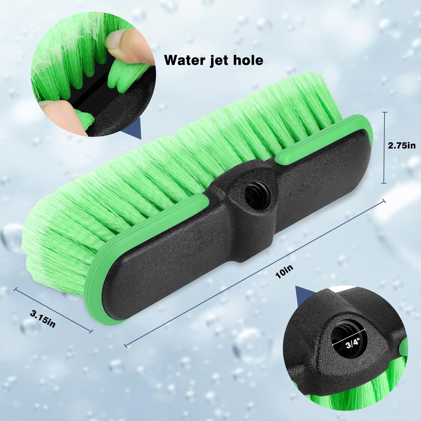 10“ Car Wash Brush Head, Scrub Brush Attachment for Extension Pole, Outdoor C…