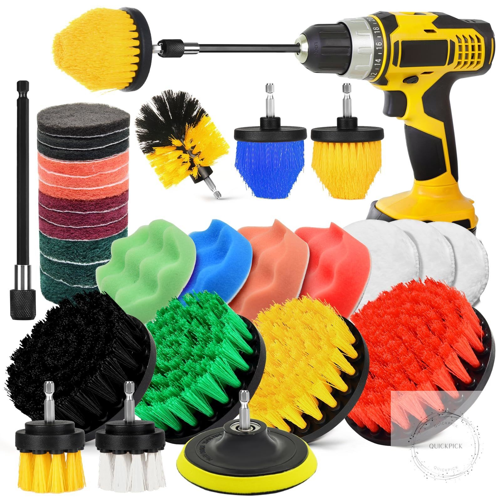30Pcs Drill Brush Attachment Set,Drill Scrubber Brush Kit Include Scrub Pads, Sp