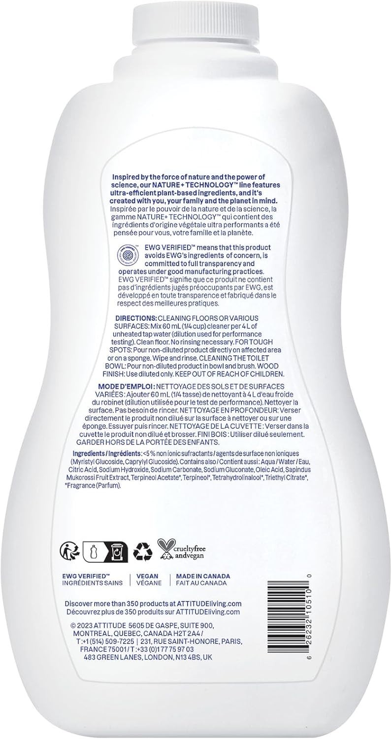 ATTITUDE Floor Cleaner Citrus Zest Vegan Plant-Based 35.2 Fl Oz