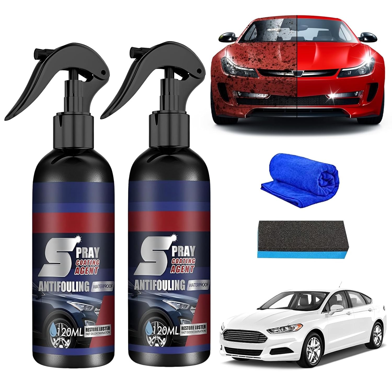 Spray 3 in 1 Ceramic Car Coating High Protection Quick 2Pcs Multi-Functional