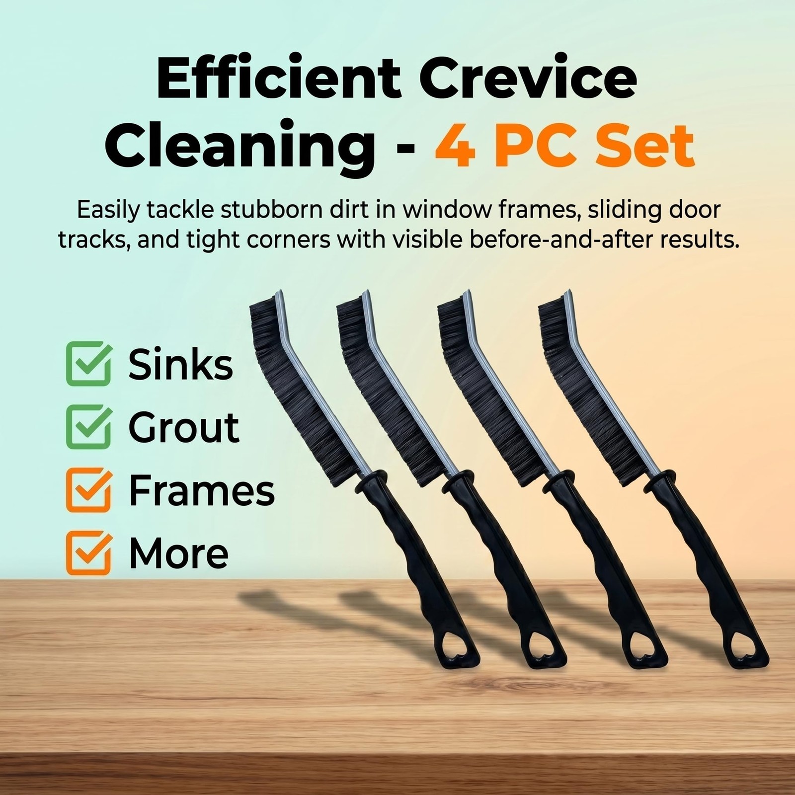 4 Pack Crevice Cleaning Brushes Hard Bristled Grout Brush Tool | Small Spaces