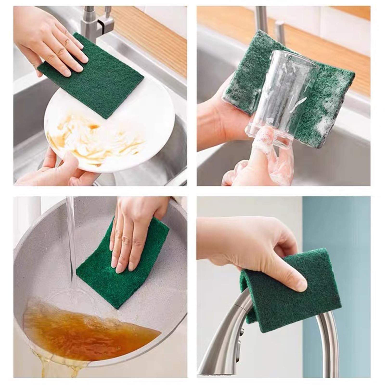 Heavy Duty Scour Pads Sponge Dish Scrubber Green Reusable Household Scrub Pad…