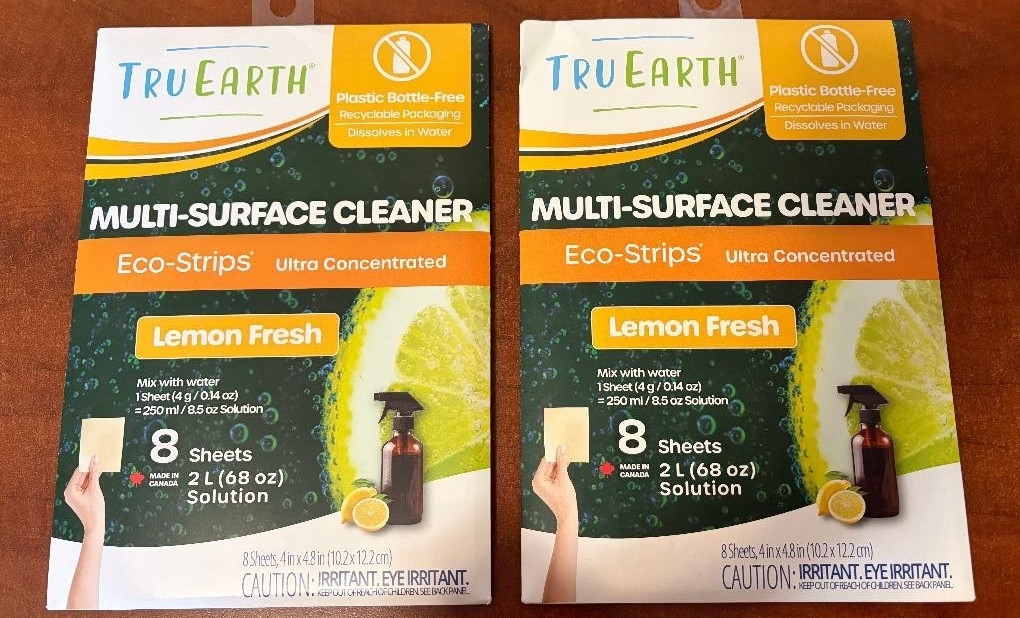 Tru Earth 2 Pack Multi-Surface Cleaner Eco-Strips Concentrated Lemon 8 Sheets x2