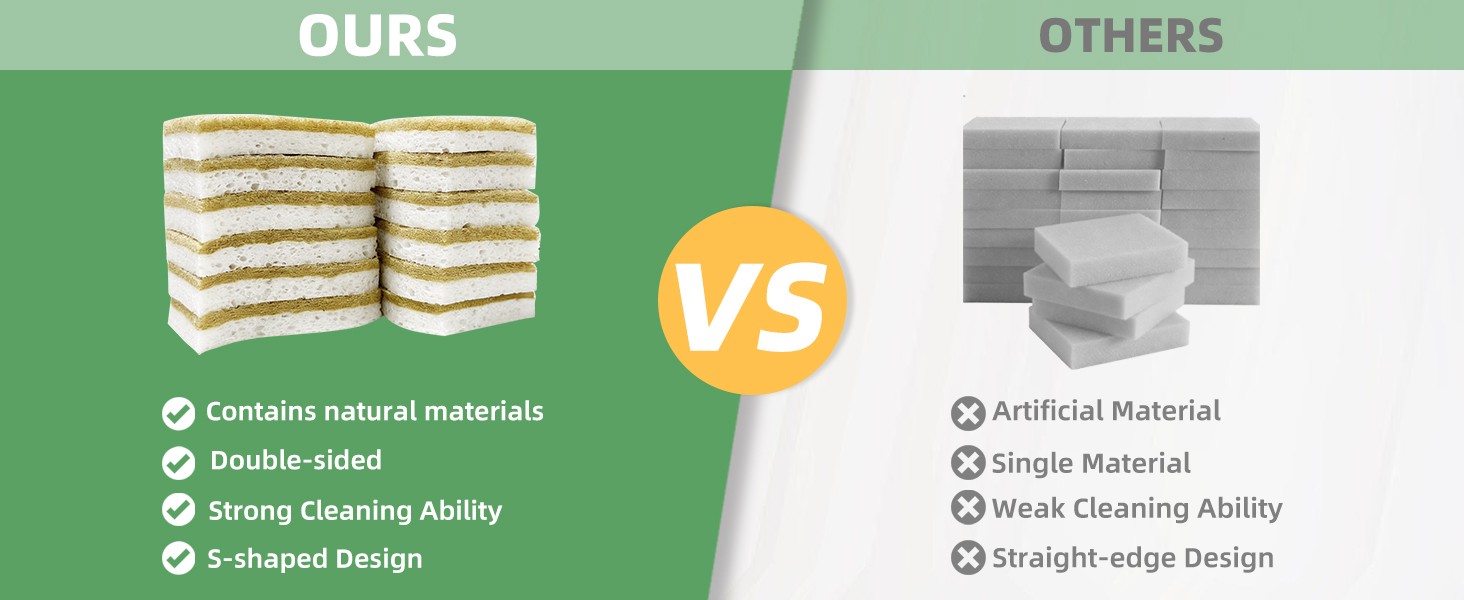 Kitchen Cleaning Sponges, Natural Cellulose Dish Sponge with Coconut Fiber