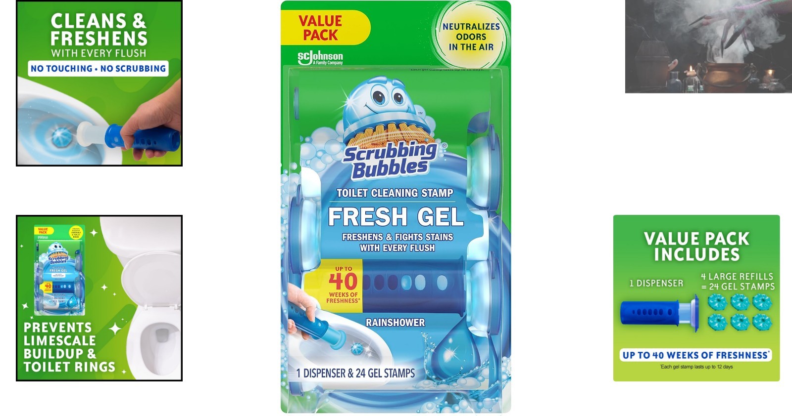Flush-Activated Toilet Cleaning Gel Stamps – 24 Pack with Rainshower Freshness